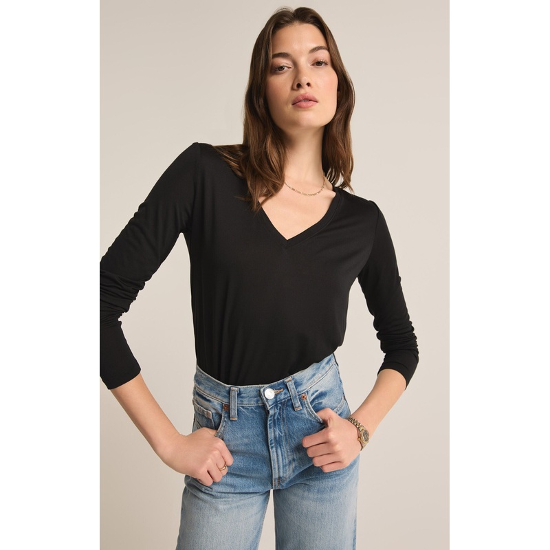 Z Supply Sammie V-Neck LS Top -Black