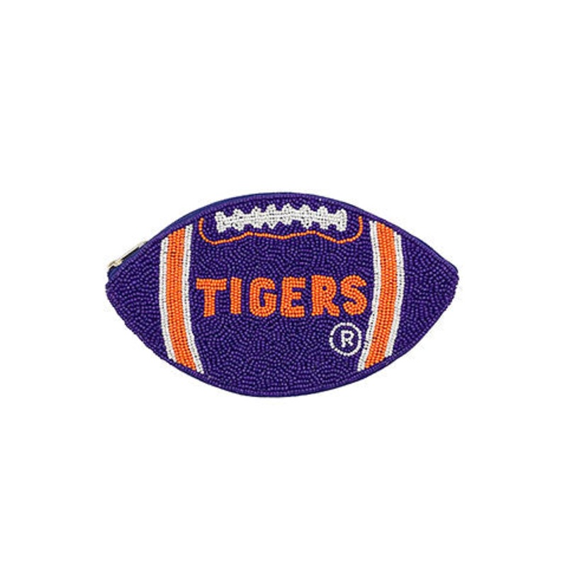 Beaded Football Coin Pouch -Clemson