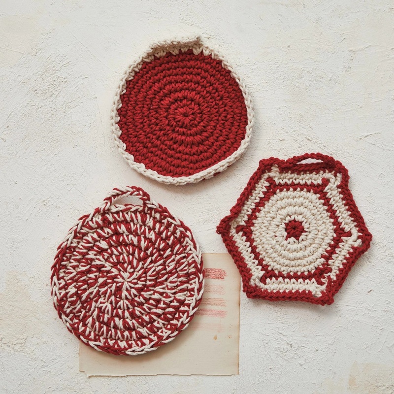 Ho Ho Ho Red & White Crocheted Pot Holders