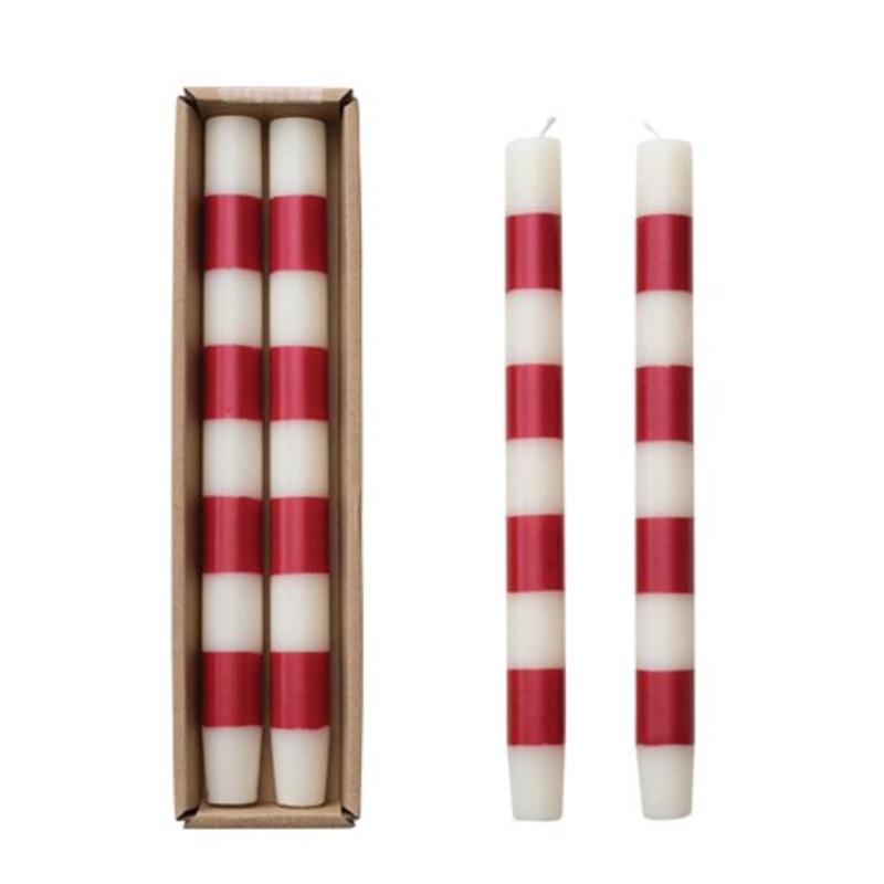 Red & White Striped Taper Candles
