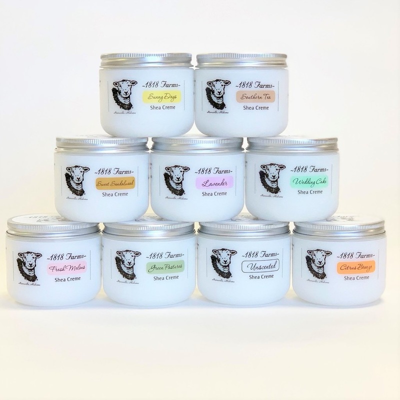 1818 Farms Shea Creme|Citrus Breeze|Fresh Melons|Green Pastures|Lavender|Mint Twist|Southern Tea|Sunny Days|Unscented|Wedding  Cake