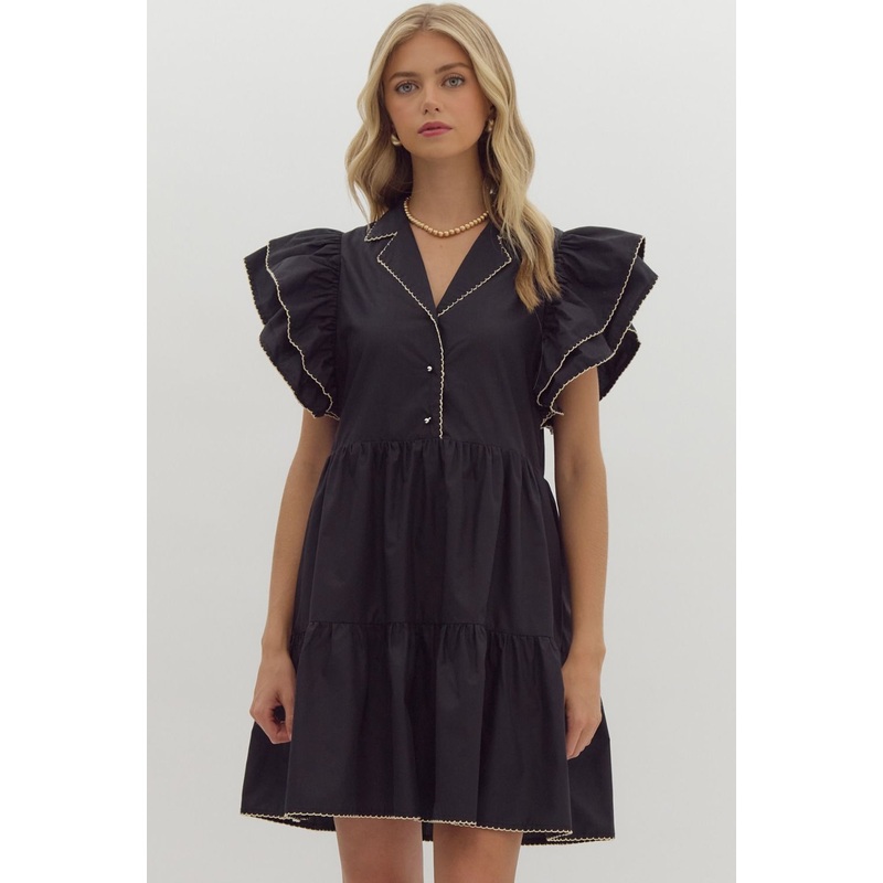 E Black Contrast Stitch Dress|Small|Medium|Large