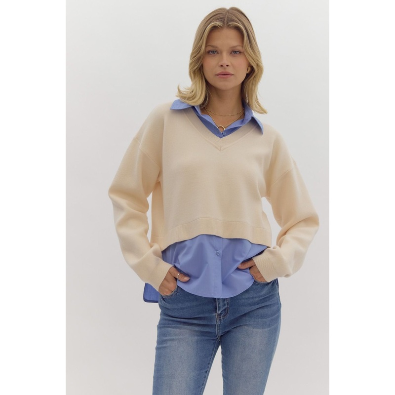 E Cream & Blue Top|Small|Medium|Large