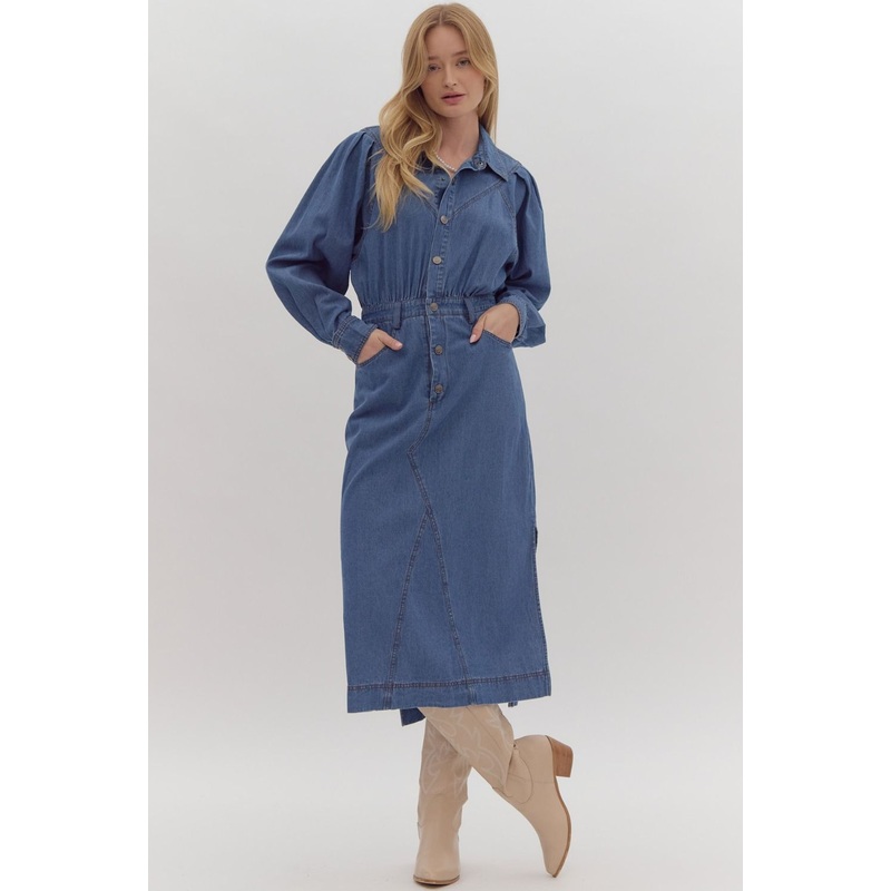 E Denim Blue Midi Shirt Dress|Small|Medium|Large