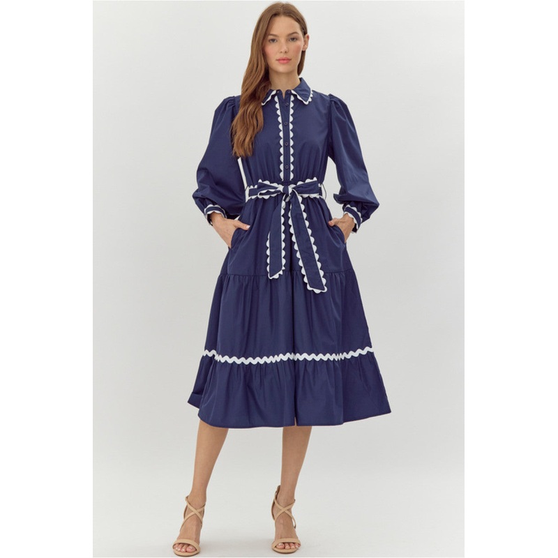 Jod Swirl Trim Navy Dress|Sm|Med|Lg|XL