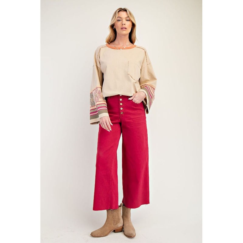 Easel Button Front Stretch Twill Pants -Red