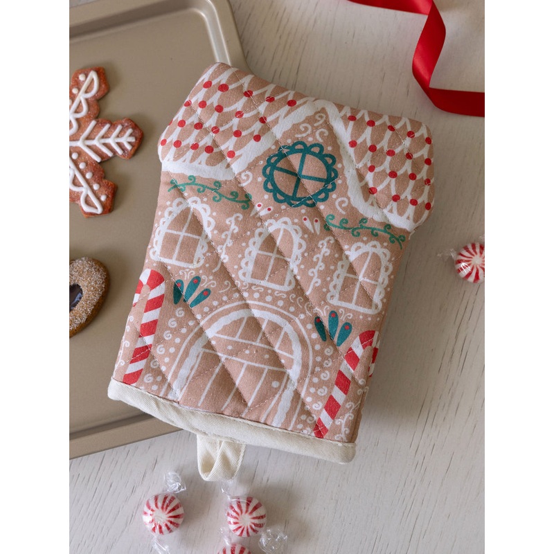 Holiday Oven Mitt -Gingerbread House