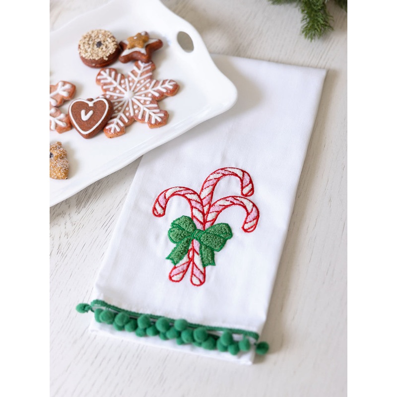 Holiday Tea Towel -Embroidered Candy Cane