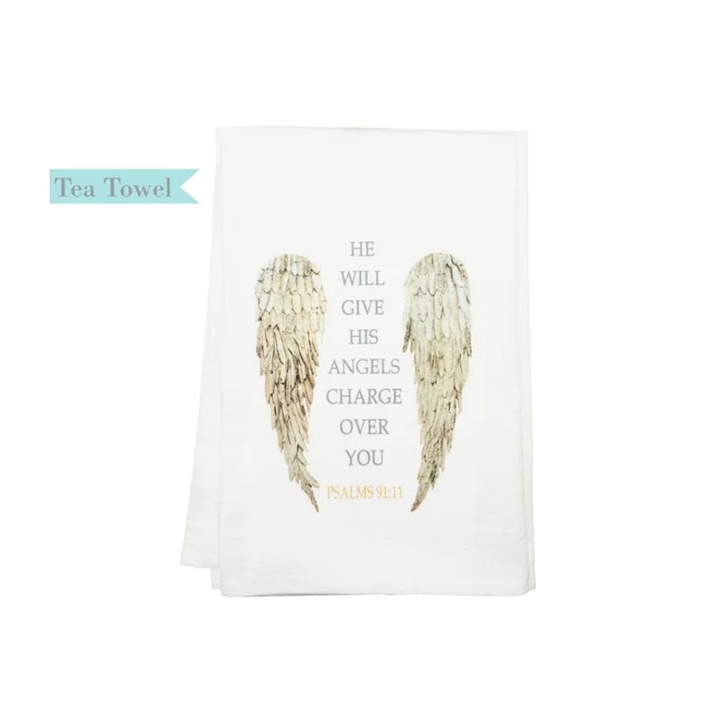 Standing on the Word Tea Towel -Psalms 91:11 Angel Wings