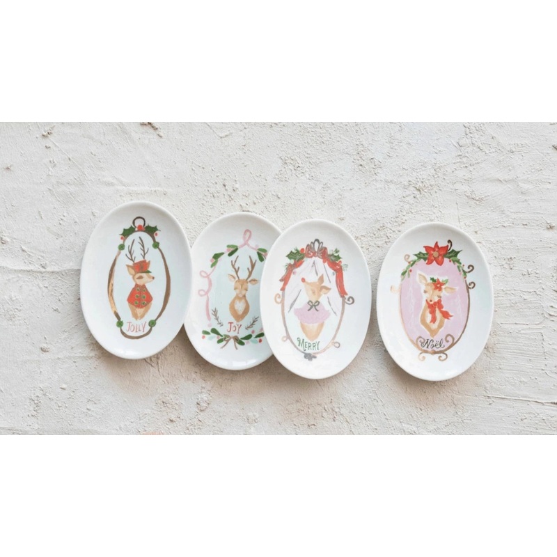 Whimsical Deer Plates|Jolly|Joy|Merry|Noel