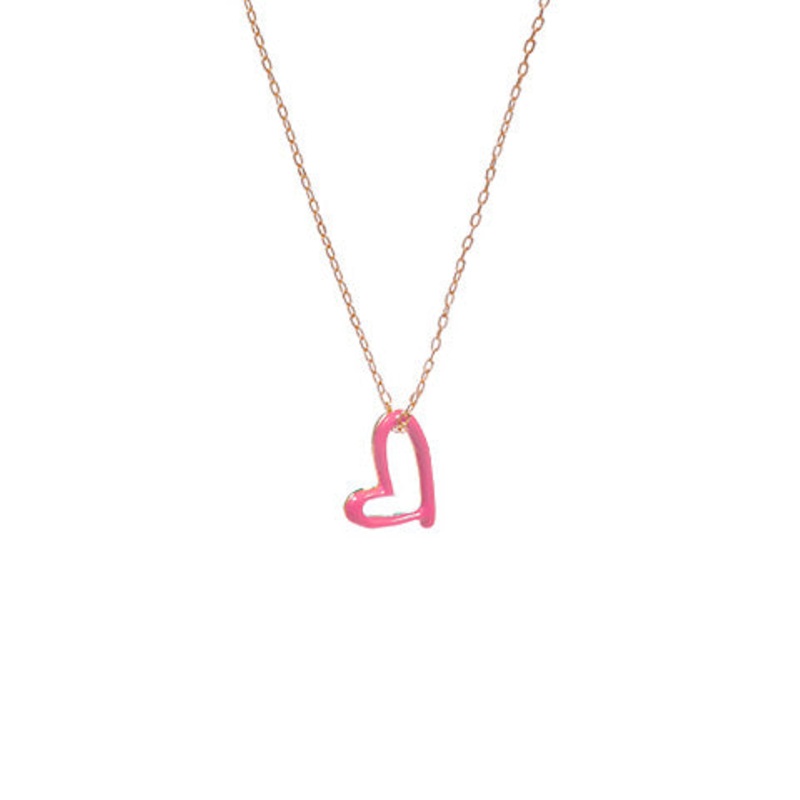 Enamel Heart Pendant Necklace -Pink