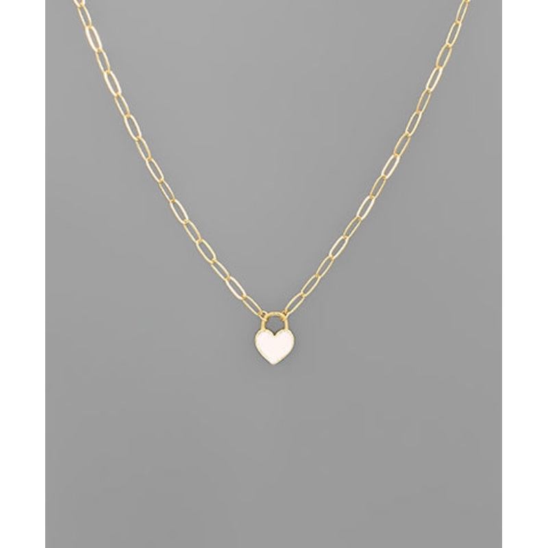 Heart Lock Chain Necklace -White