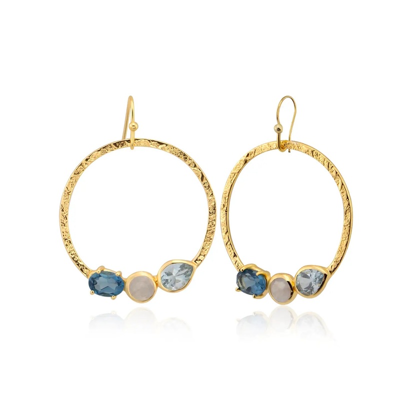 NY Blue Topaz & Moonstone Hammered Hoop Earrings