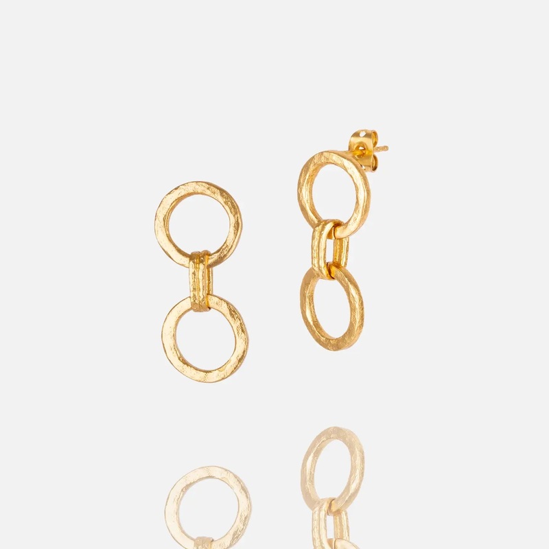 NY Gold Hammered Double Ring Earrings