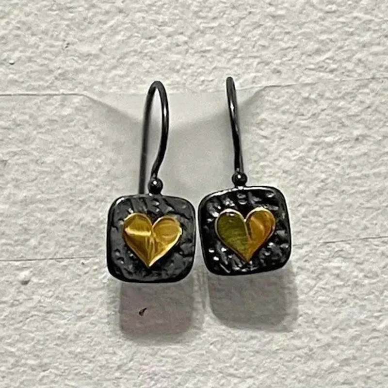 NY Mixed Metal Sq Heart Dk Rhodium Earrings