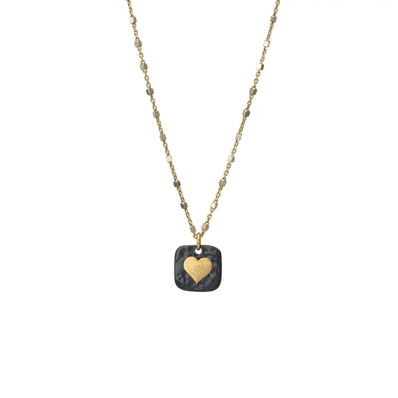 NY Mixed Metal Sq Heart Pendant Necklace