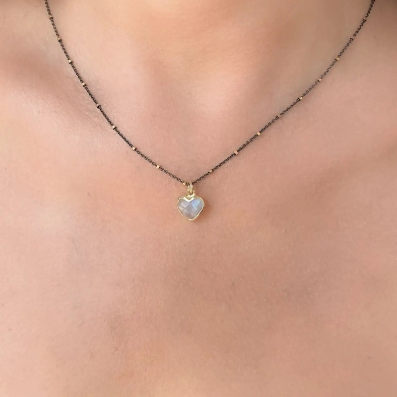 NY Rainbow Moonstone Heart Necklace
