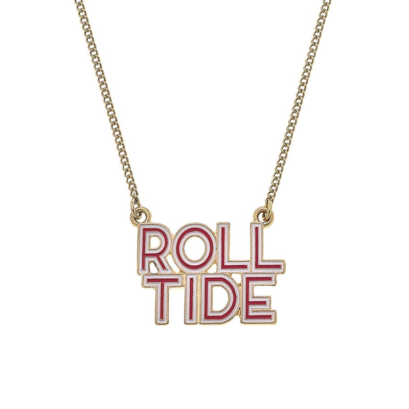 Alabama Crimson Tide Outline Enamel Necklace in Crimson/White