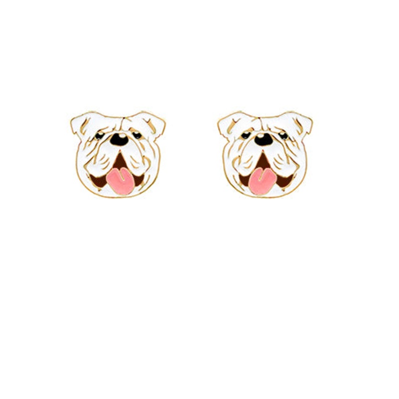 Bulldog Face Enamel Earrings