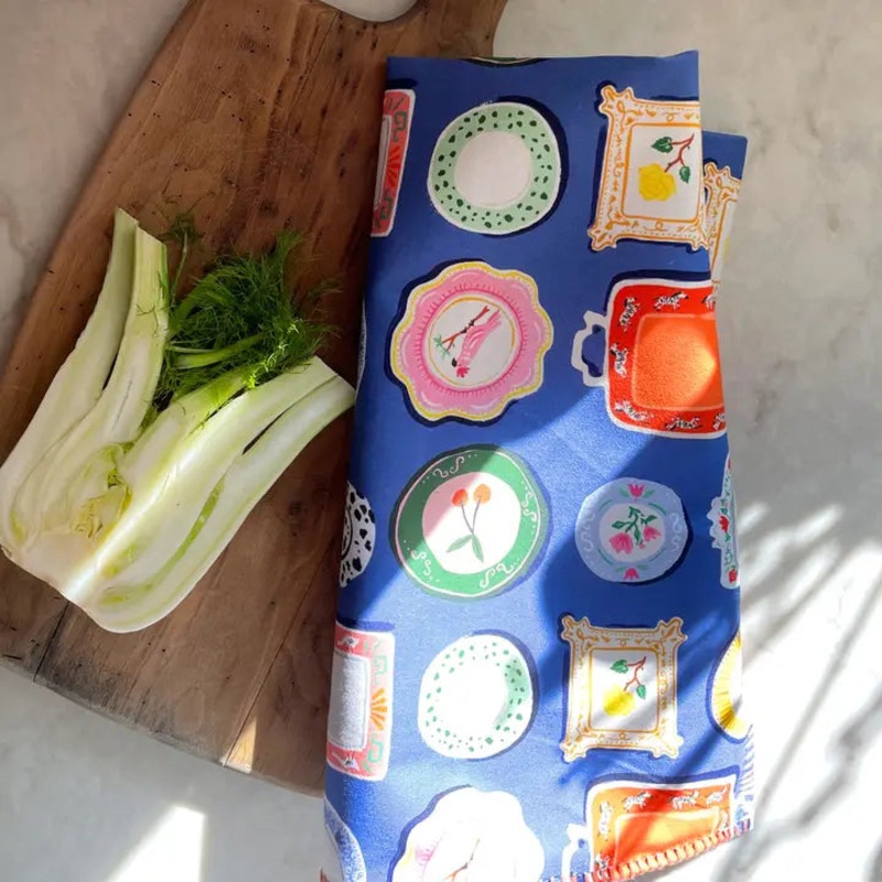 Embroidered Edge Tea Towel -Dinner Plates