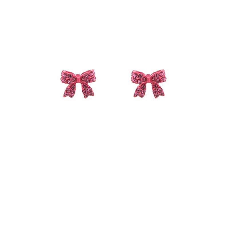 Pave Bow Stud Earrings -Fuchsia