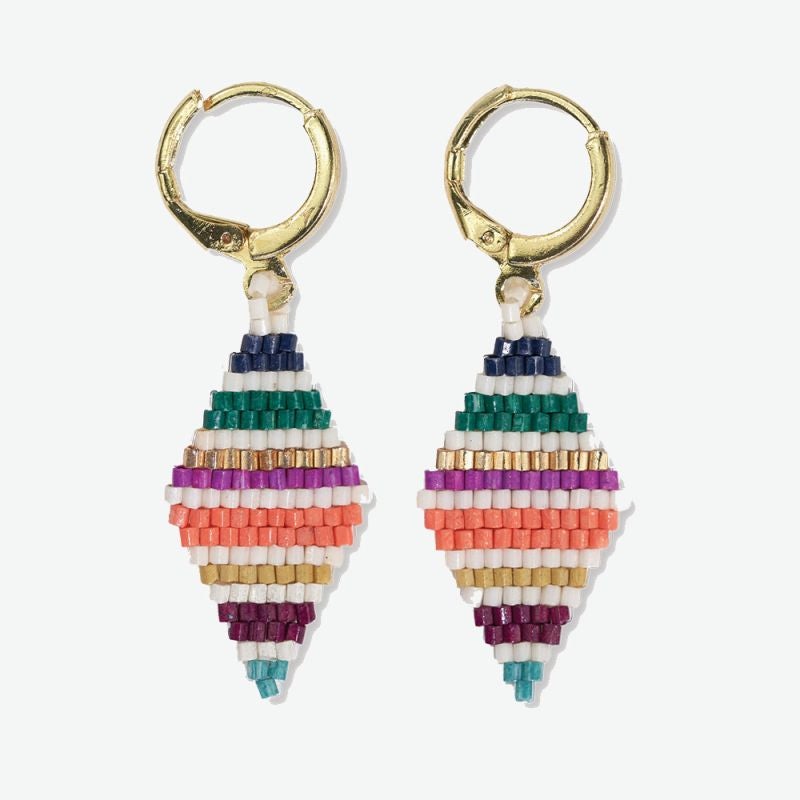 Carmen Mini Gold Hoop Stripe Diamond Earrings -Multi