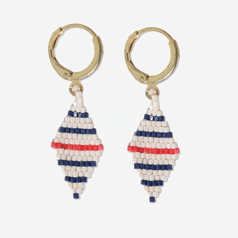 Carmen Mini Gold Hoop Stripe Diamond Earrings -Navy
