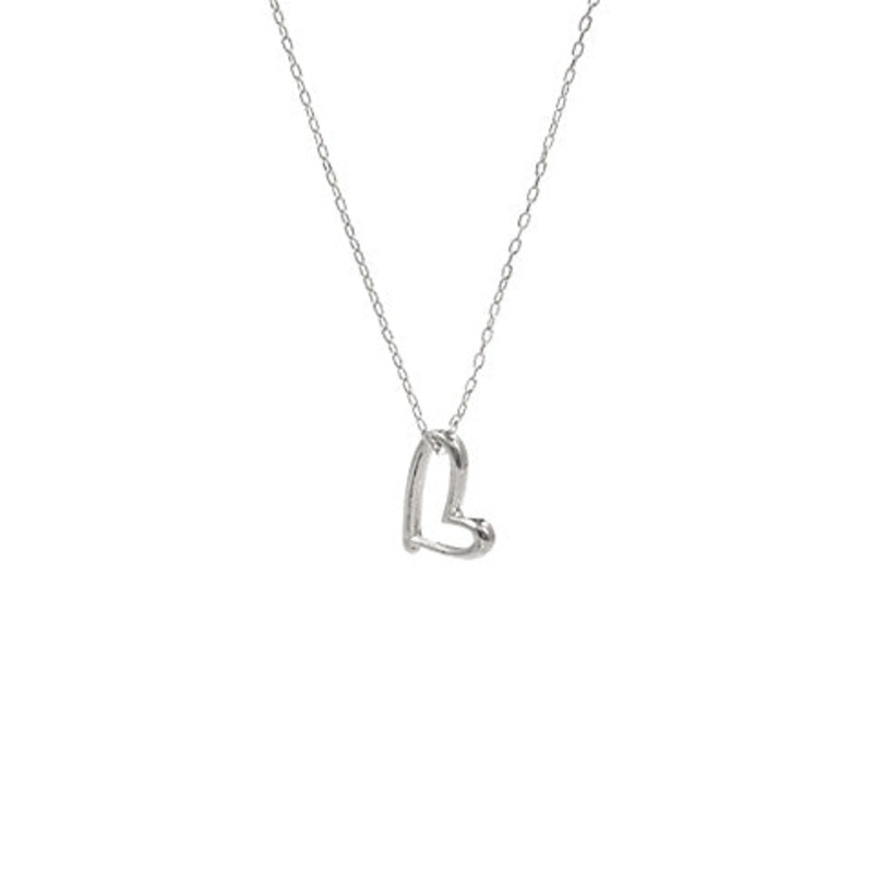 Enamel Heart Pendant Necklace -Rhodium