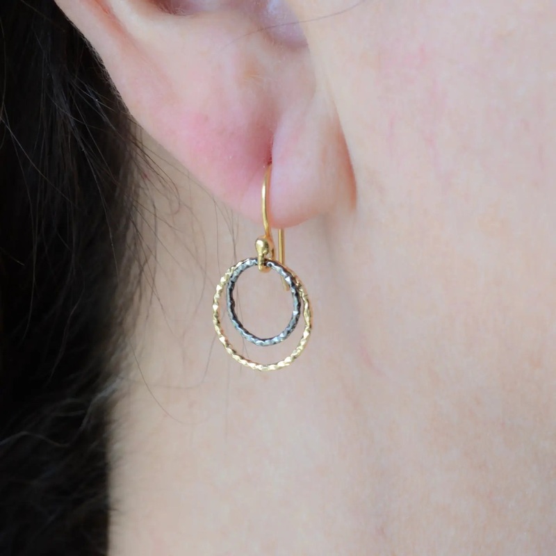 NY Tiny Two-Tone Dk Rhodium Hoop Earrings