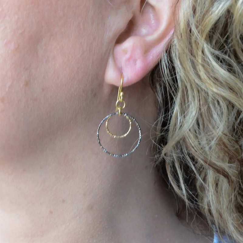 NY Two-Tone Dk Rhodium & Gold Hoop Earrings
