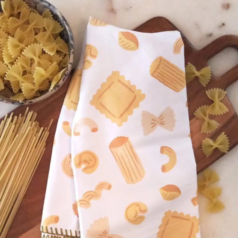 Embroidered Edge Tea Towel -Pasta