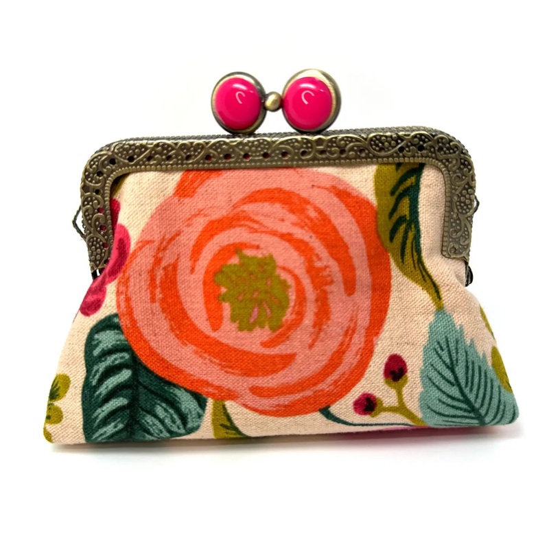 K&S Credit Card Clutch -Joliet Rose Cream & Hot Pink