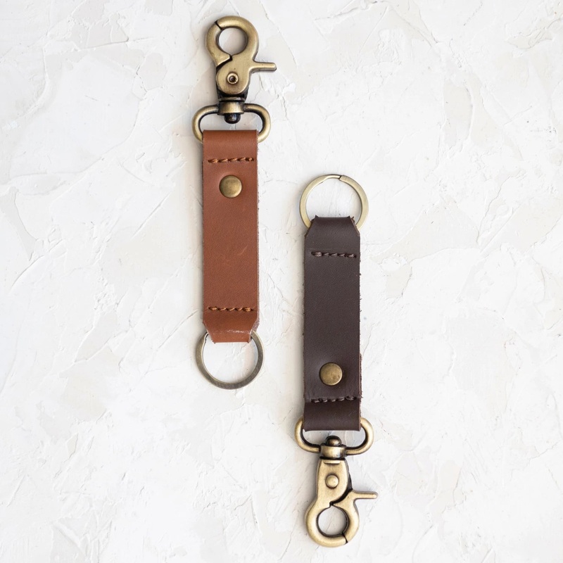 Leather & Metal Keychain|Dk Brown|Saddle