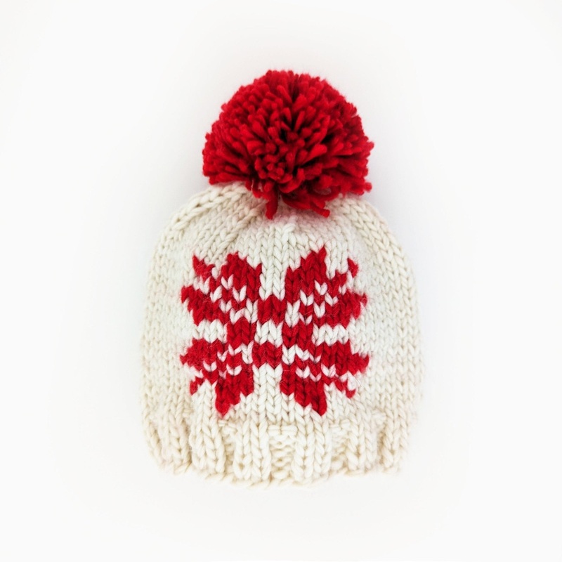 Baby Snowflake Beanie -Natural & Red