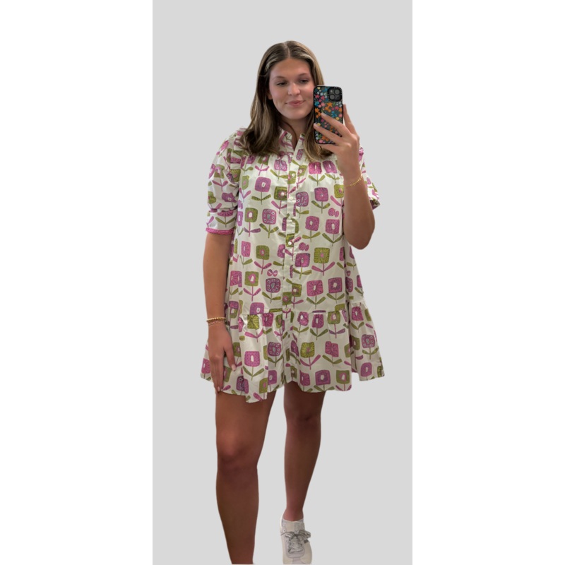 E Raspberry Olive Floral Dress