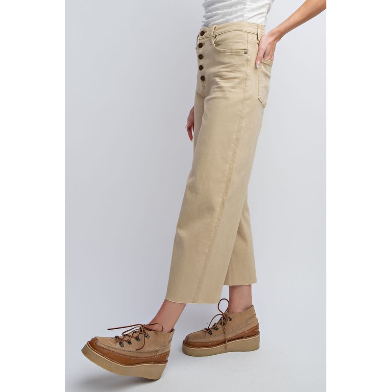 Easel Button Front Stretch Twill Pants -Khaki
