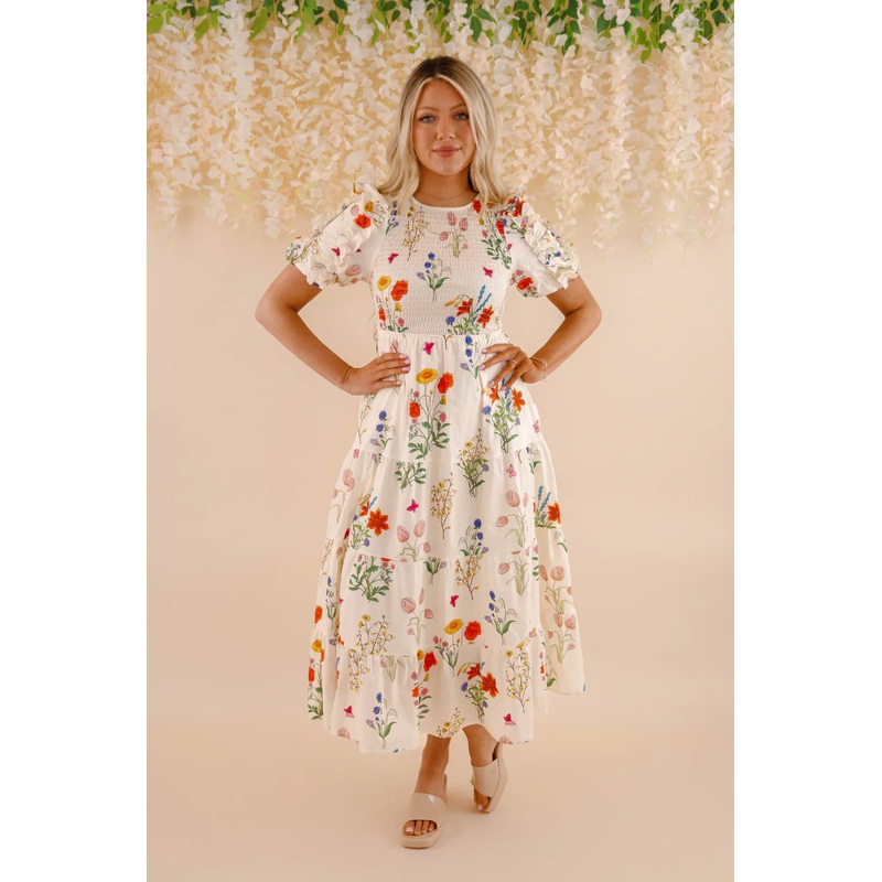 Th Smocked Bodice Floral Dress