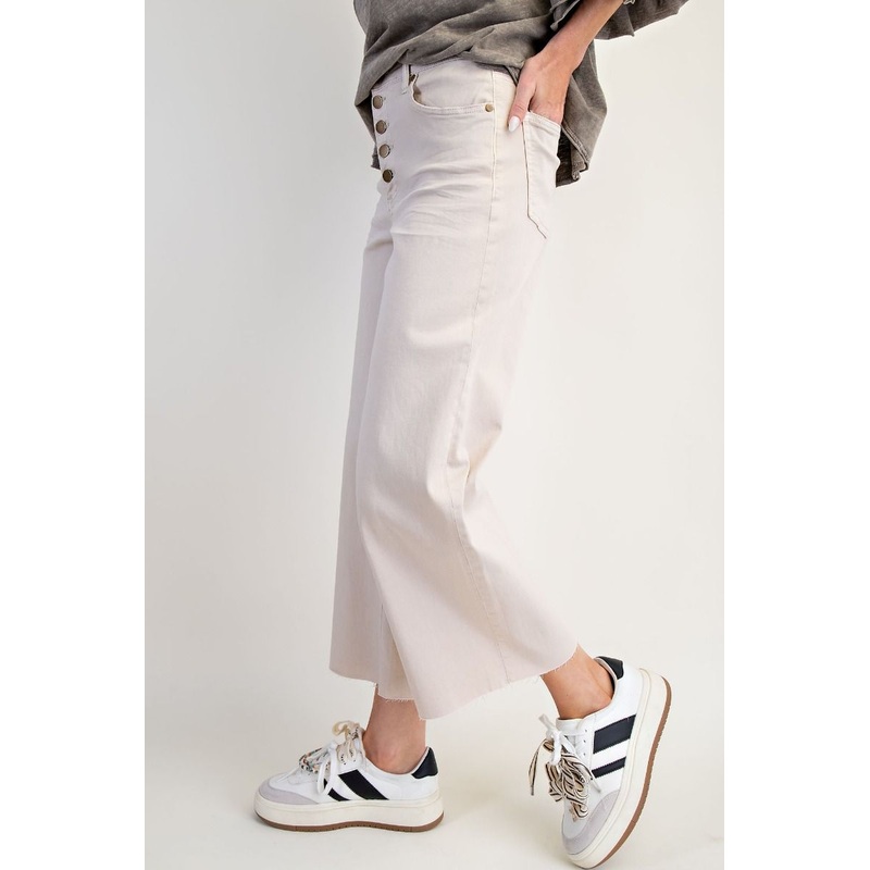 Easel Button Front Stretch Twill Pants -Ecru