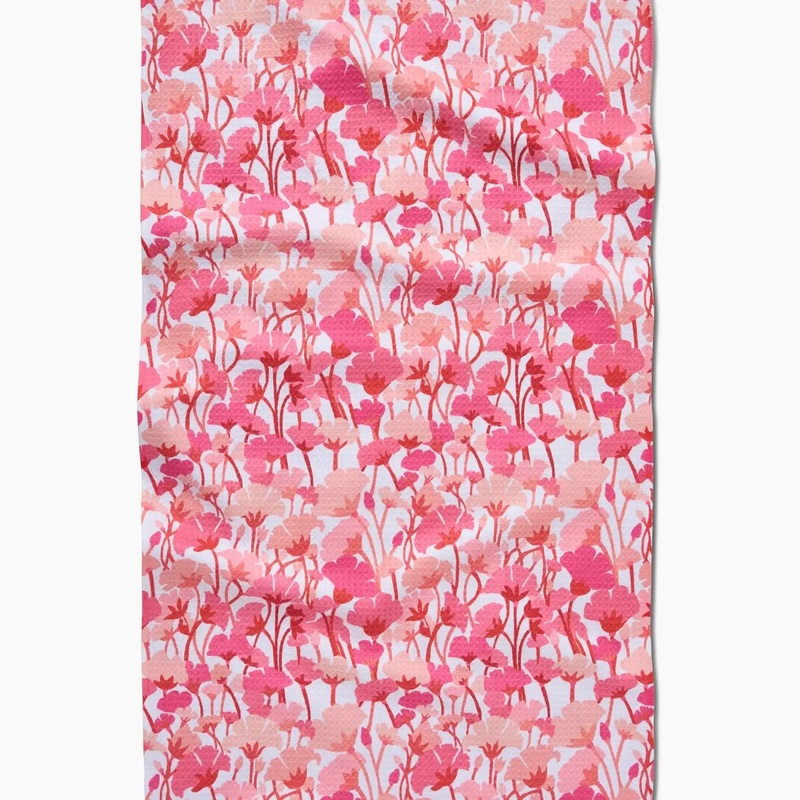 Geometry Pink Florals Tea Towel