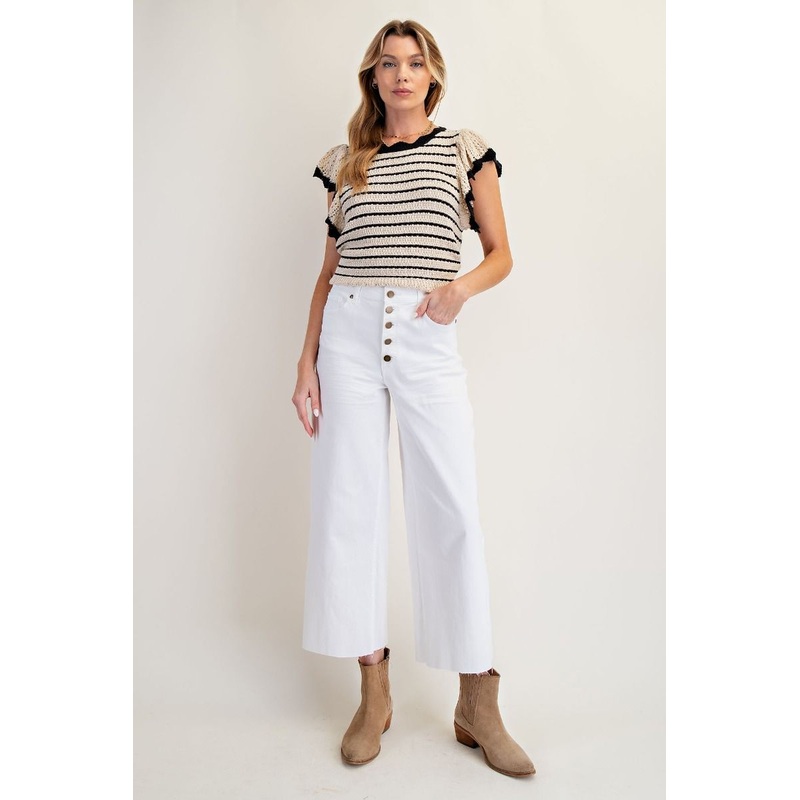 Easel Button Front Stretch Twill Pants -White