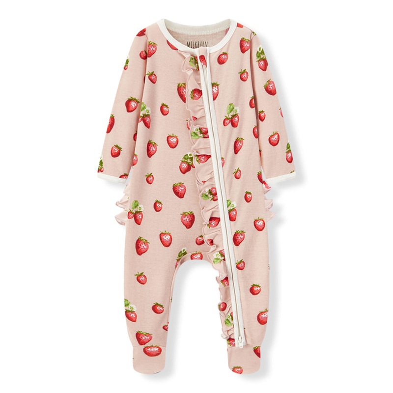 MilkBarn Ruffle Footed Romper -Strawberry