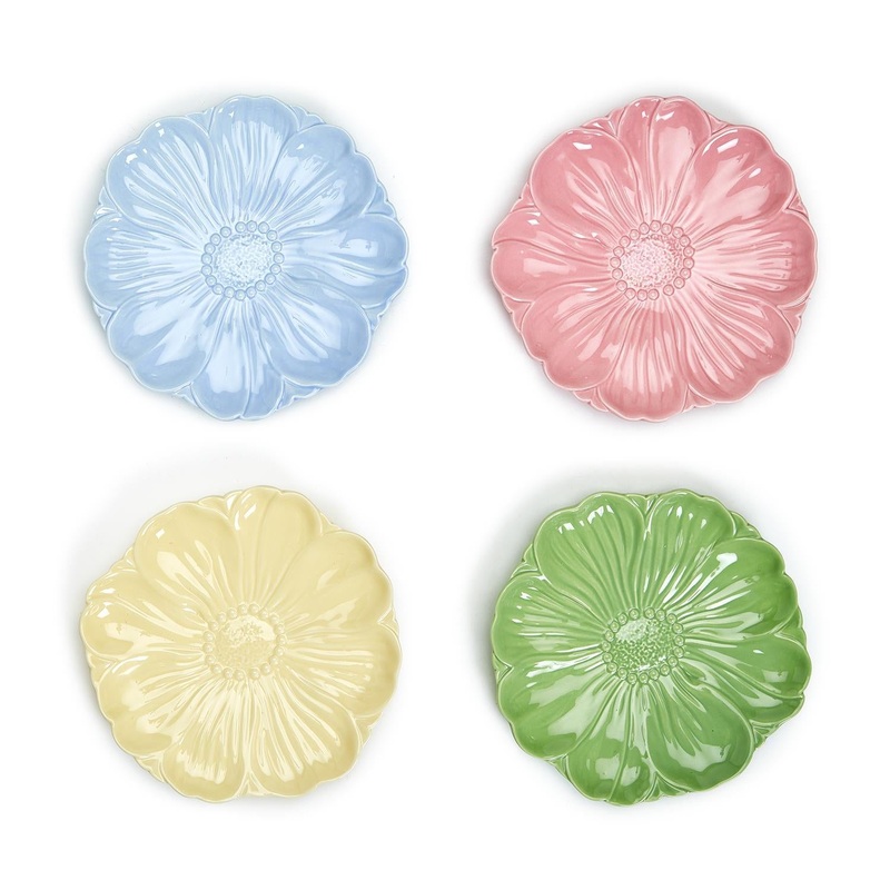 Flora Flower Accent Plates|Blue|Pink|Yellow|Green
