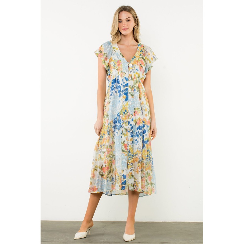 Th Watercolor Floral Maxi Dress