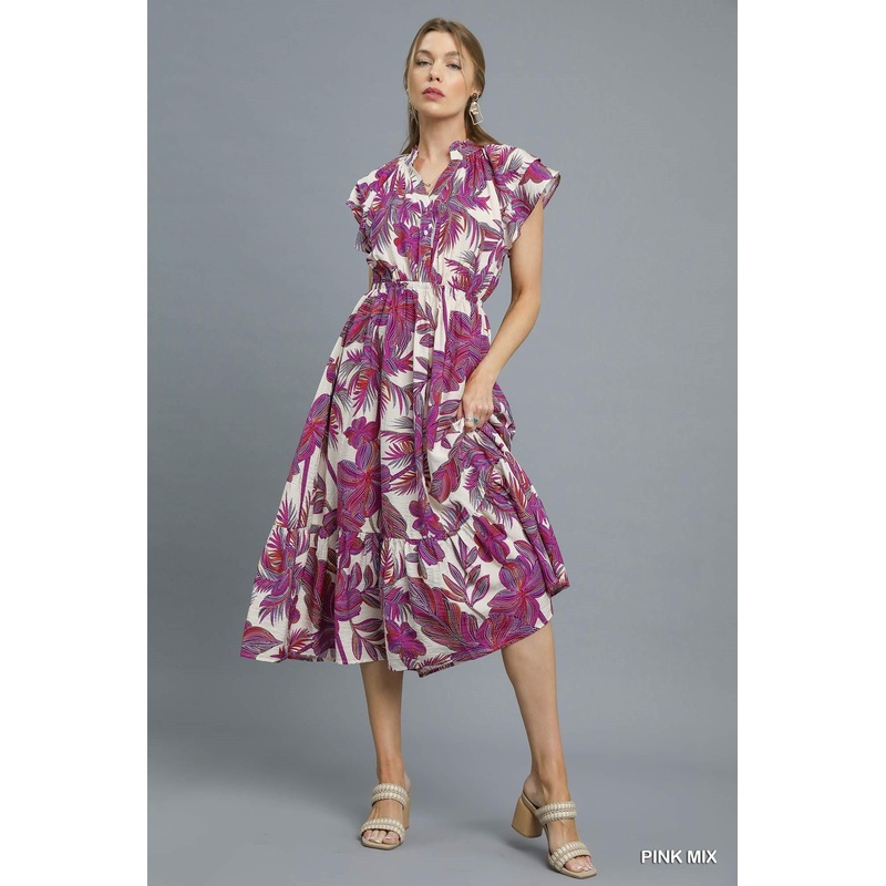 U Pink Tropical Midi Dress|Small|Medium|Large