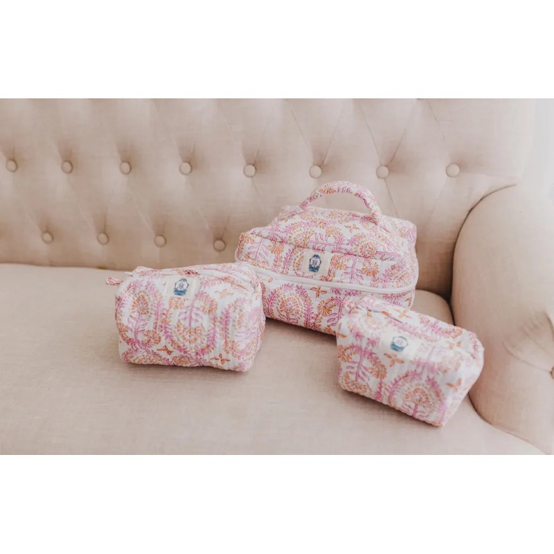 Dahlia Quilted Cosmetic Bags|Small|Medium|Train Case