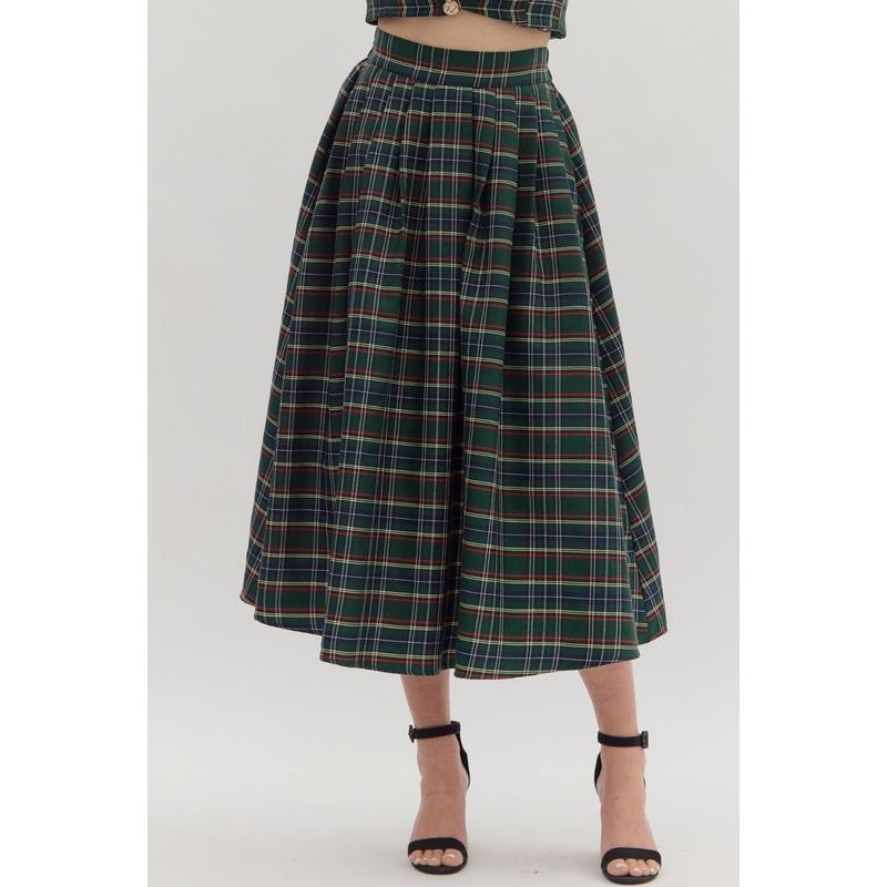 E Green Plaid Midi Skirt|Small|Medium|Large