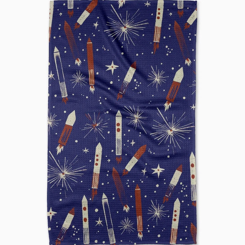 Geometry Rocketing Through the Skies Tea Towel