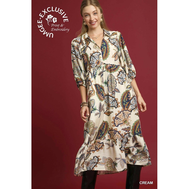 U Boho Paisley Tiered Midi Dress