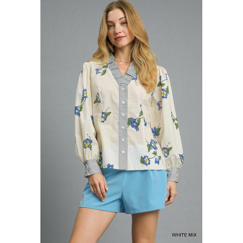 U Floral Stripe Button Up Top|Small|Medium|Large