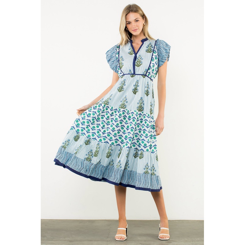 Th Patchwork Print Maxi Dress -Blues